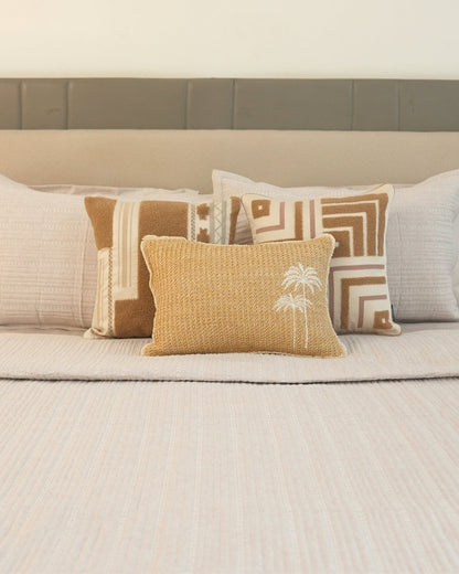 Coco Palm | Palm Springs Embroidered Oats Beige Cushion Cover (Size : 12"X18")