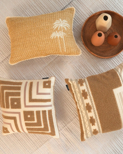 Coco Palm | Palm Springs Embroidered Oats Beige Cushion Cover (Size : 12"X18")