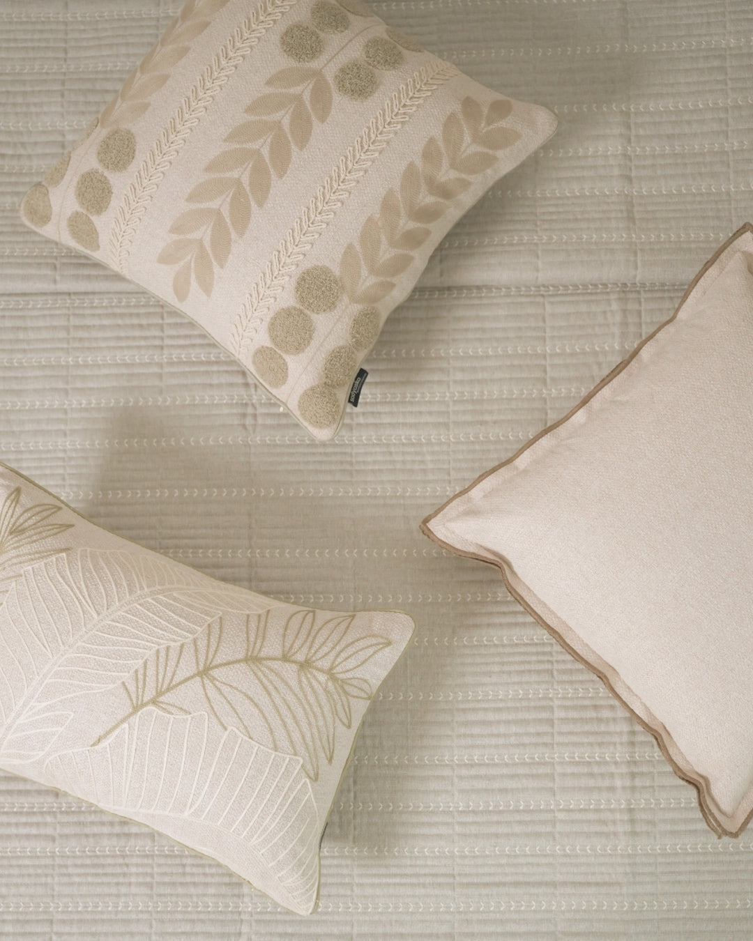 Elara Palm Springs Embroidered Beige Cushion Cover (Size : 16"X16")