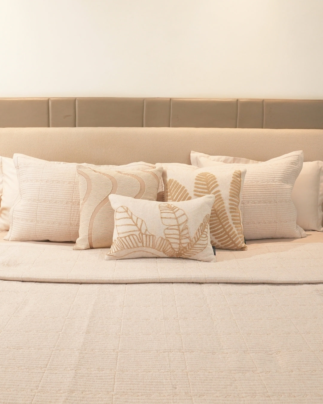 Fernwood Palm Springs Embroidered Beige Cushion Cover (Size : 16"X16")