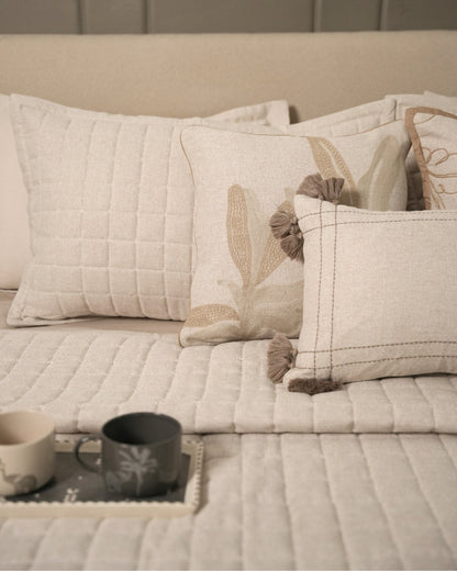 Olive Mist Palm Springs Embroidered Beige Cushion Cover (Size : 12"X18")