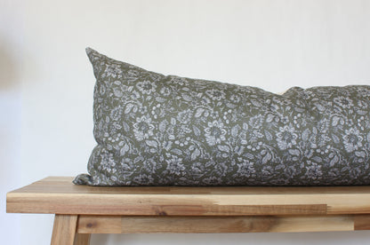 Olive Floral Lumbar Pillow Cover