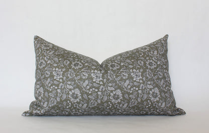 Olive Floral Pillow Cover