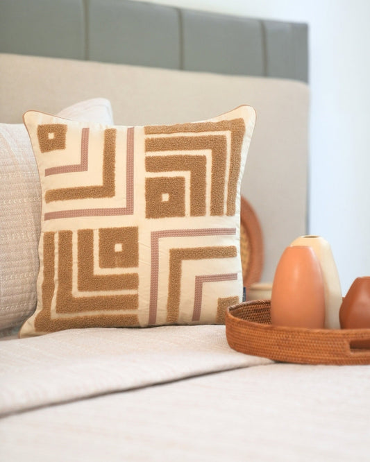 Atlas Palm Springs Embroidered Oats Beige Cushion Cover (Size : 16"X16")