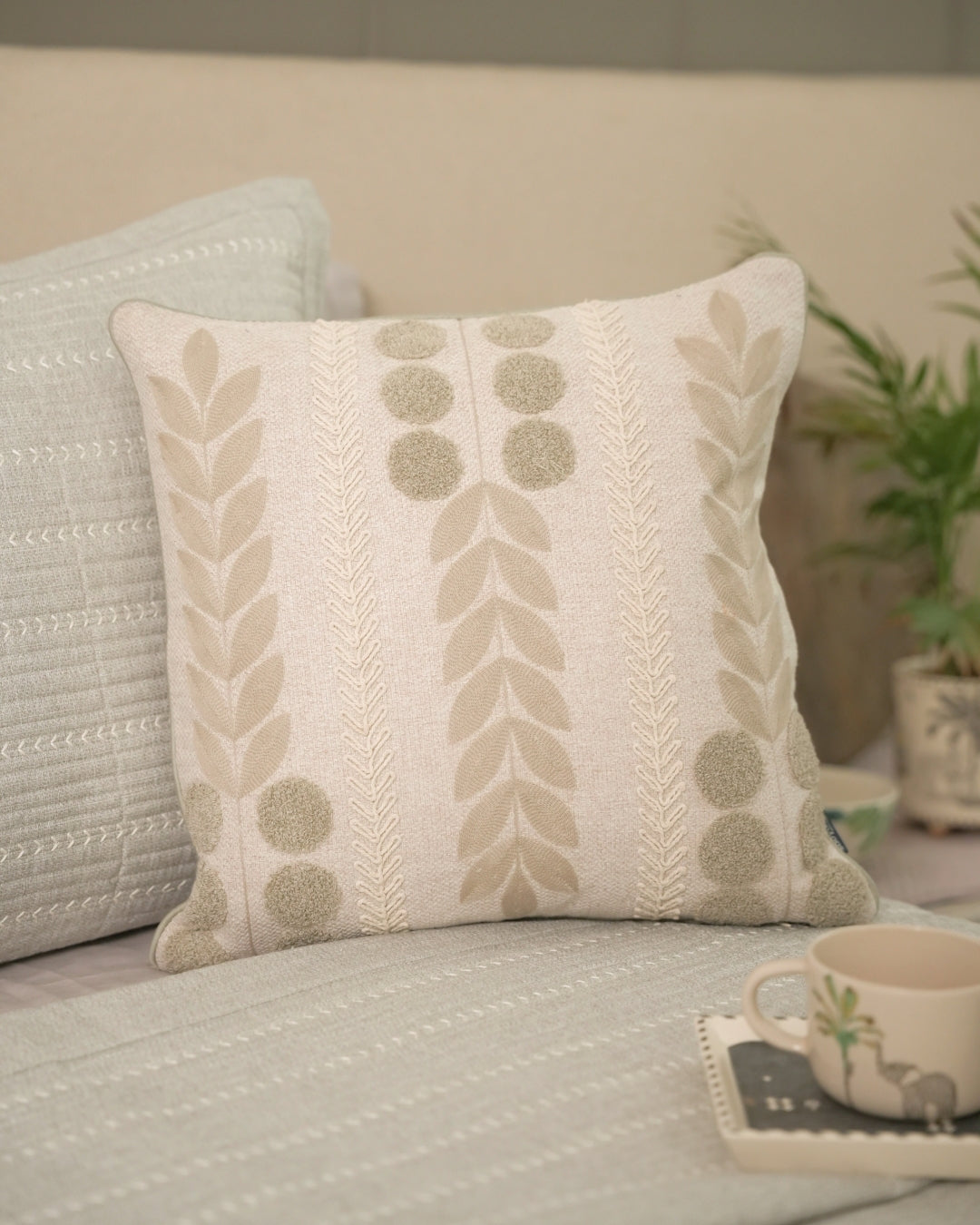 Casa Palm Springs Embroidered Grey Cushion Cover (Size : 16"X16")