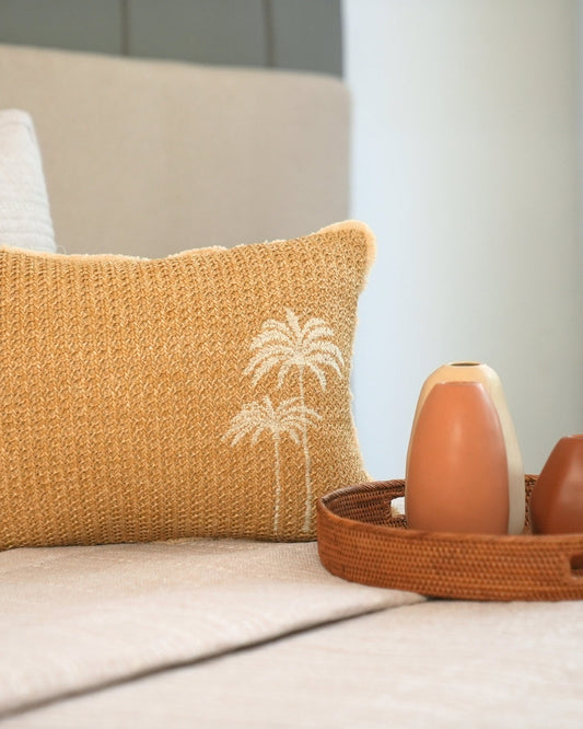Coco Palm | Palm Springs Embroidered Oats Beige Cushion Cover (Size : 12"X18")