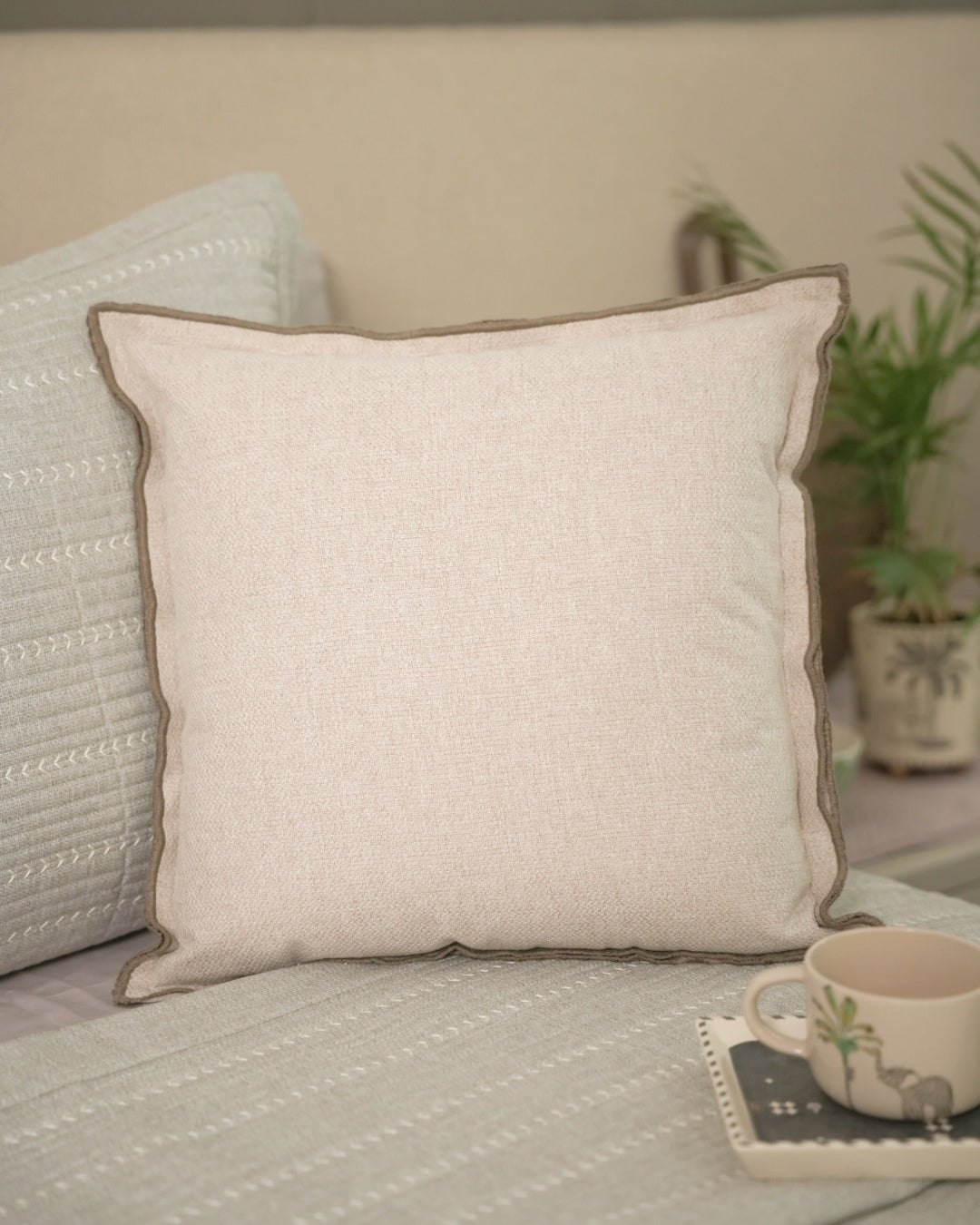 Elara Palm Springs Embroidered Beige Cushion Cover (Size : 16"X16")