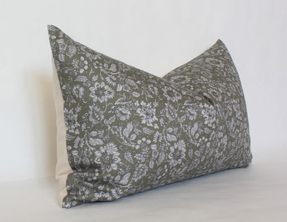 Olive Floral Lumbar Pillow Cover