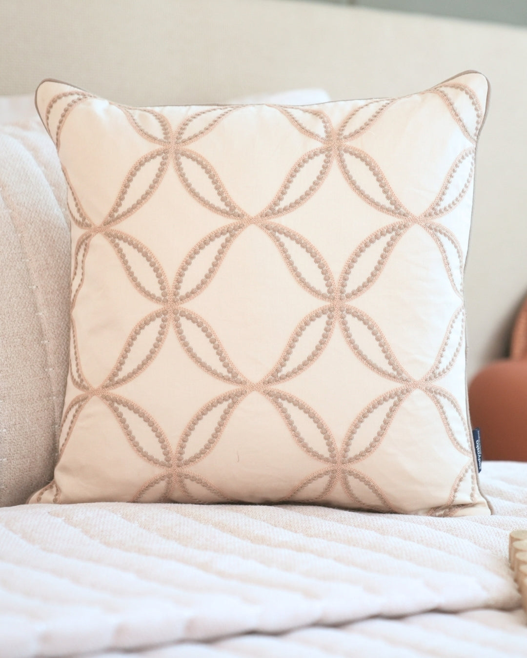 Halo Dunes Palm Springs Embroidered Oats Beige Cushion Cover (Size : 16"X16")