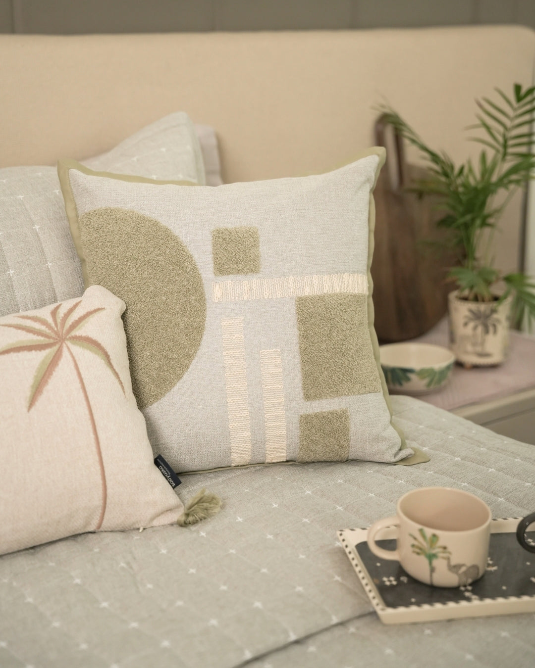 Labyrinth Palm Springs Embroidered Grey Cushion Cover (Size : 16"X16")