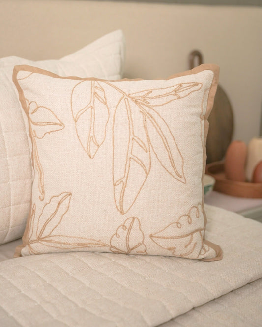 Meadow Palm Springs Embroidered Beige Cushion Cover (Size : 16"X16")