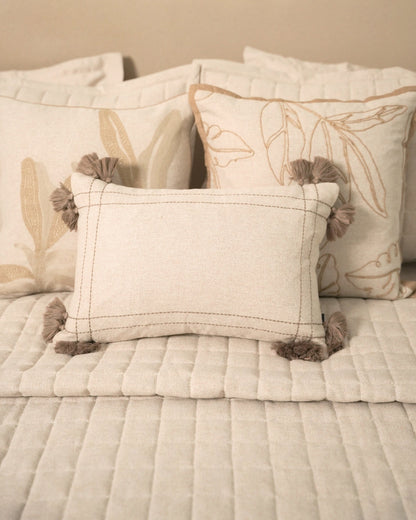 Olive Mist Palm Springs Embroidered Beige Cushion Cover (Size : 12"X18")