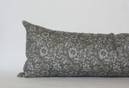 Olive Floral Lumbar Pillow Cover