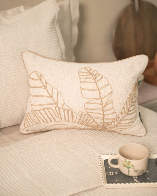 Palmetto Palm Springs Embroidered Beige Cushion Cover (Size : 12"X18")