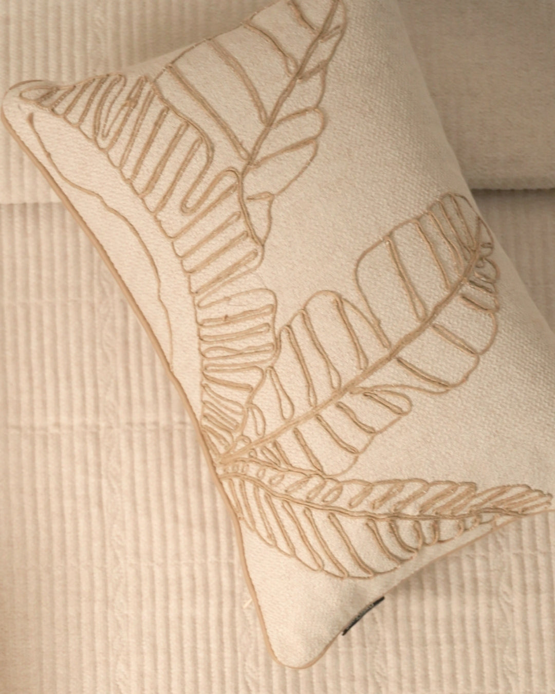 Palmetto Palm Springs Embroidered Beige Cushion Cover (Size : 12"X18")