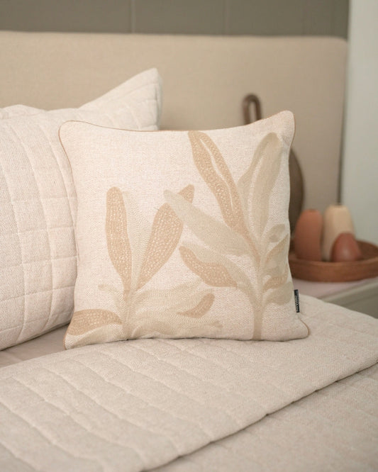 Sage Whisper Palm Springs Embroidered Beige Cushion Cover (Size : 16"X16")