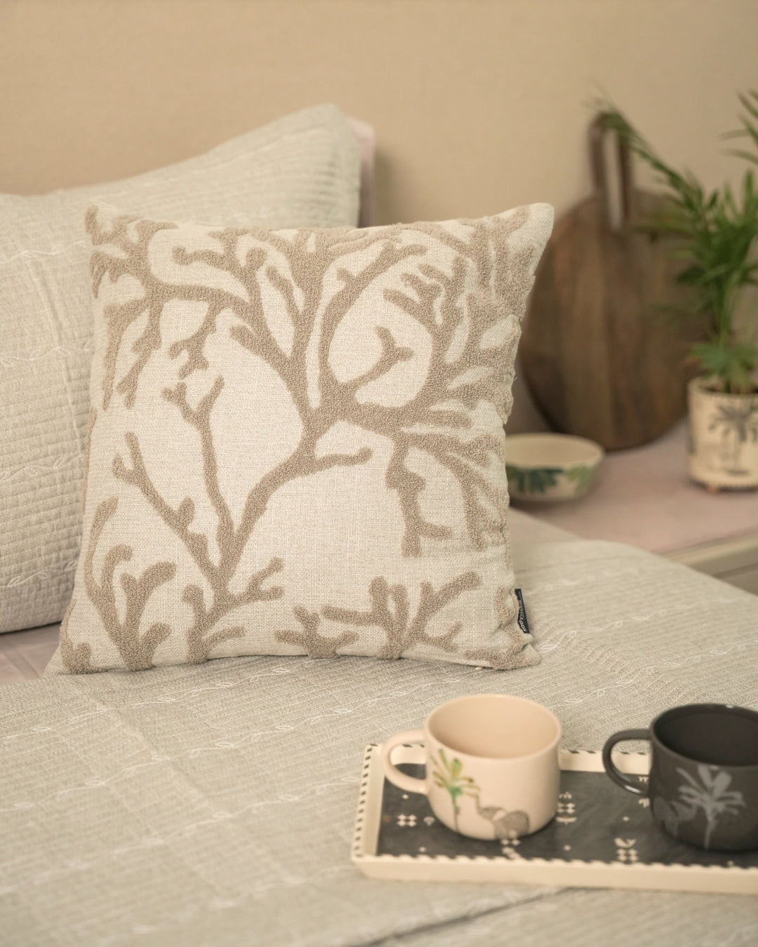 Verde Palm Springs Embroidered Grey Cushion Cover (Size : 16"X16")